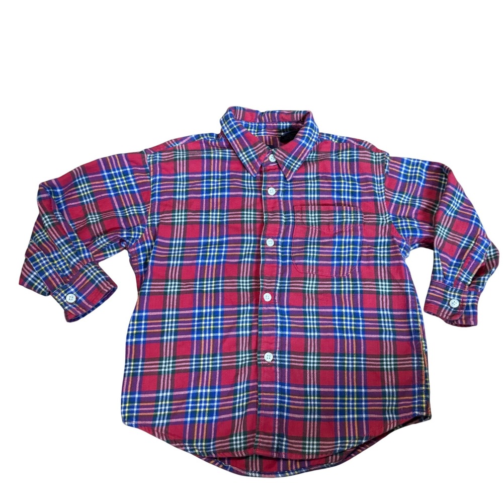 Vintage Gap Boys Red Plaid Flannel Shirt Long Sleeve Button Down XS Cotton